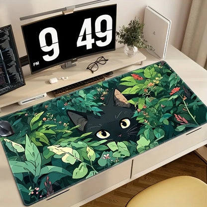 Black Cat Mouse Pad in The Grass,anti-slip Rubber Game Pad,durable Table Pad, Stitched Edges,suitable for Home Office and Gaming