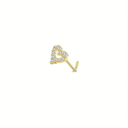 Drperfect 1Pc 22G Nose Studs L Shaped Nose Rings Studs for Women Opal CZ Heart Butterfly Nose Piercing Jewelry