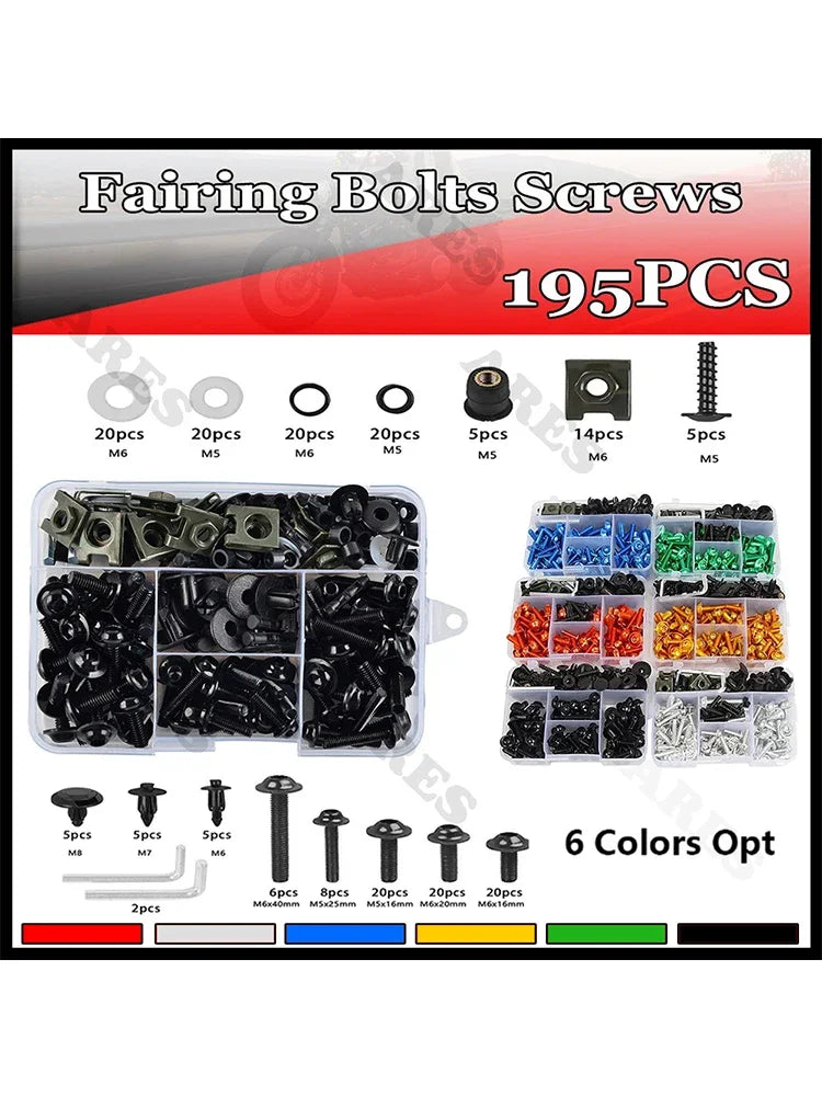 195Pcs Motorcycle Accessories Aluminum Fairing Bolt Screws Kit Nut Clip For Honda CB650R CB500X CB400 CB500 CB650 CB125R CB1000R