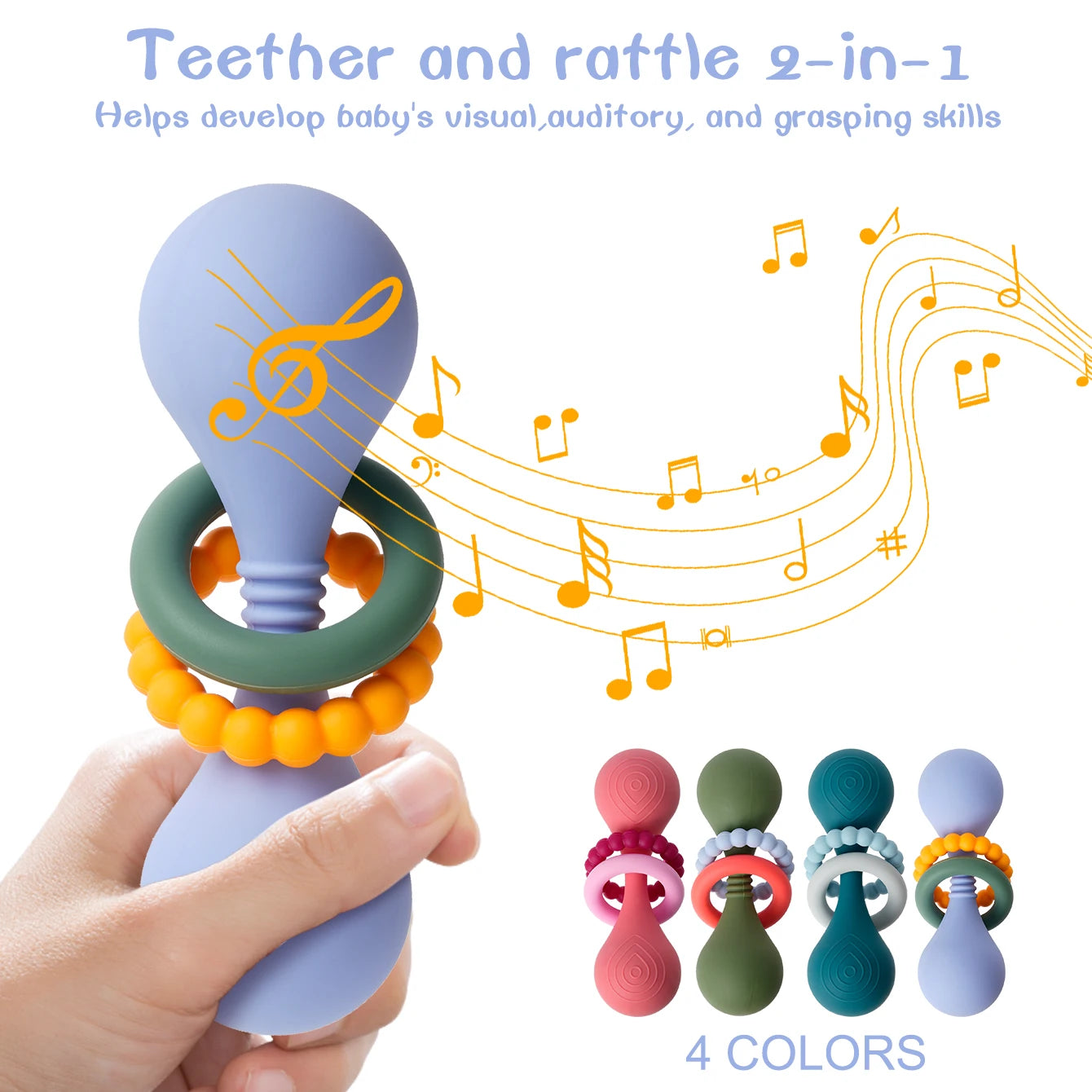 Color Kids 1PCS Silicone Baby Teether Toy 0-12 Months Hand Grip Rattle Tactile Training Safe Chew Toy Infant Shower Gift
