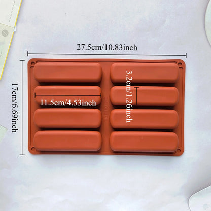 8 Cavity Silicone Cake Mold 3D Strip Baking Molds for Mousse Chocolate Dessert Non-Stick Flexible Bakeware Reusable DIY Tool