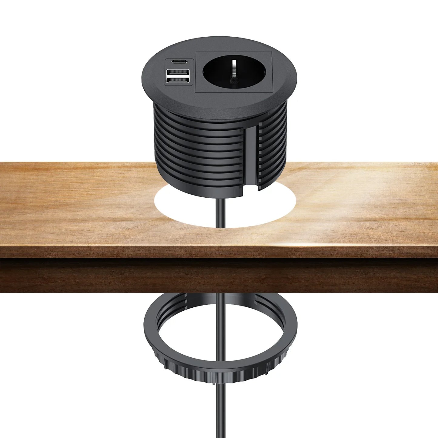EU Built-in Desktop USB Socket with Type-c Smart Round Grommet table Electrical Power Recessed Outlet 16A for Office Furniture