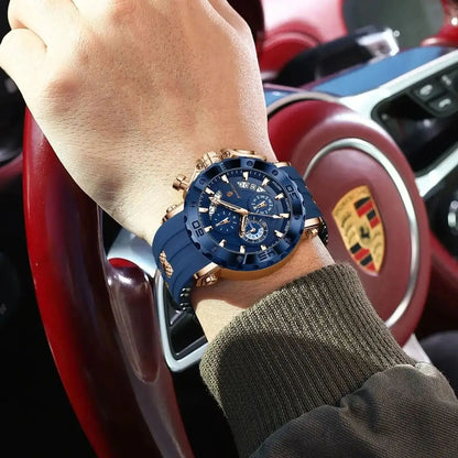 POEDAGAR Original Luxury Man Watch Chronograph Waterproof Luminous Sports Men Clock Calendar Silicone Strap Quartz Men's Watches