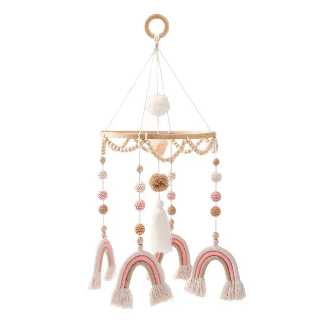 Baby Soft Felt Cartoon Wool Ball Seashell Rattles Hanging Bed Bell Newborn Mobile Crib Wooden Bracket Montessori Education Toys