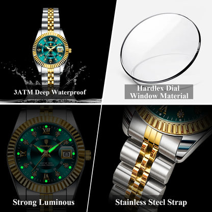 POEDAGAR Top Luxury Couple's Watches Luminous Date Classic Watches For Couple Quartz Stainless Steel Couple Watch Lovers Set+Box