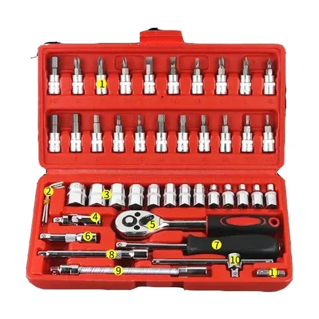 Motorcycle Toolbox Set Fast Ratchet Wrench 150/46pcs Socket Group Bit Industrial-grade Toolbox Auto Repair Tools Car Maintenance