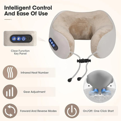 Electric Neck Shiatsu Massager U Shaped Pillow infrared Heat Vibration 3D Kneading Massage Shoulder Cervical Pain Relief Fatigue