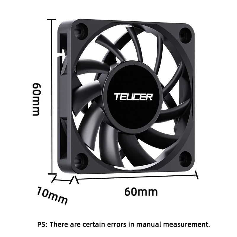 Teucer UT-6010 6cm DC 12V 3Pin Cooling Fan with Big 4Pin Power Supply Hydraulic Bearing 3500 RPM Computer PC CPU Case Ventilator
