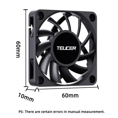 Teucer UT-6010 6cm DC 12V 3Pin Cooling Fan with Big 4Pin Power Supply Hydraulic Bearing 3500 RPM Computer PC CPU Case Ventilator