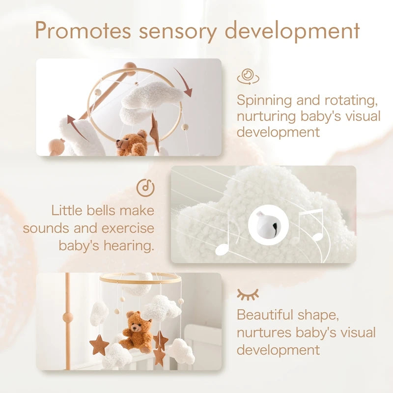 Baby Crib Mobile Bed Bell Toys Musical Rattle Educational Toys Bed Bell Newborn Mobile Bed Bell Bracket Baby Hanging Toys Holder