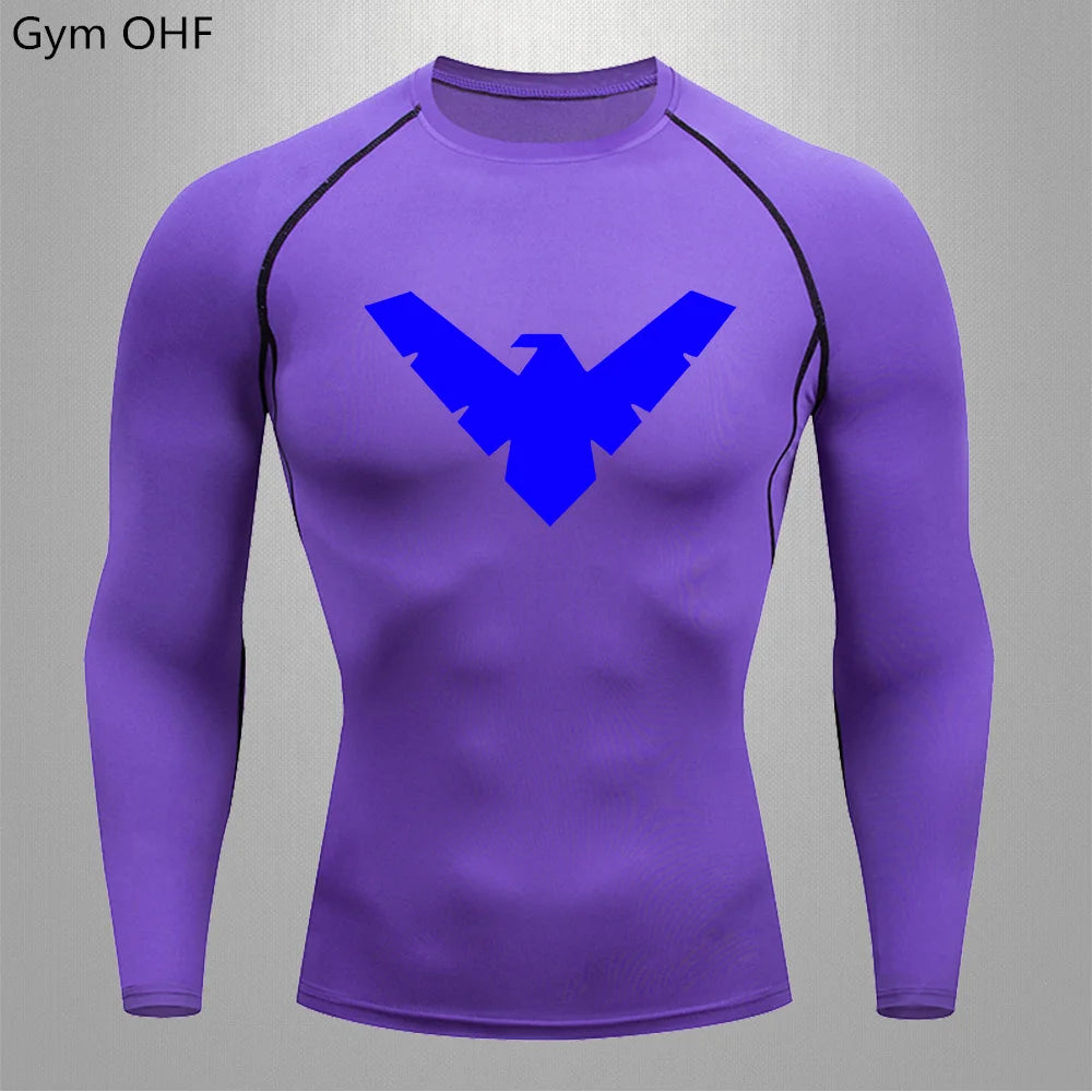 Compression Nightwing Print Tops For Men T Shirt Rashguard Jiu Jitsu Gym Fitness Running Train   ing Shirts Jersey Short Sleeved