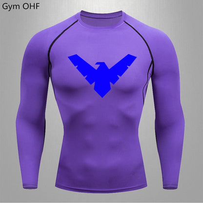 Compression Nightwing Print Tops For Men T Shirt Rashguard Jiu Jitsu Gym Fitness Running Train   ing Shirts Jersey Short Sleeved
