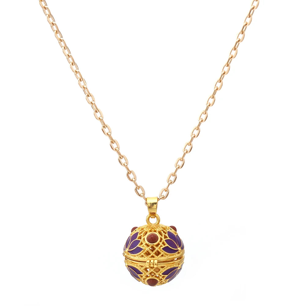 Gradient Cloisonne Aromatherapy Hollow Cage Necklace Essential Oil Diffuser Locket Pendant Music Ball Simple Women Jewelry Gift