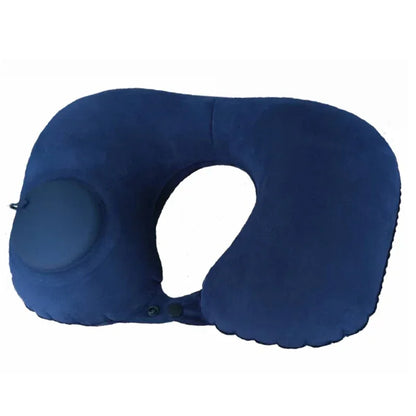 Flannel Press Inflatable U Shaped Pillow Ergonomic Supportive 18s Quick Inflate Foldable Neck Pillow for Travel Nap