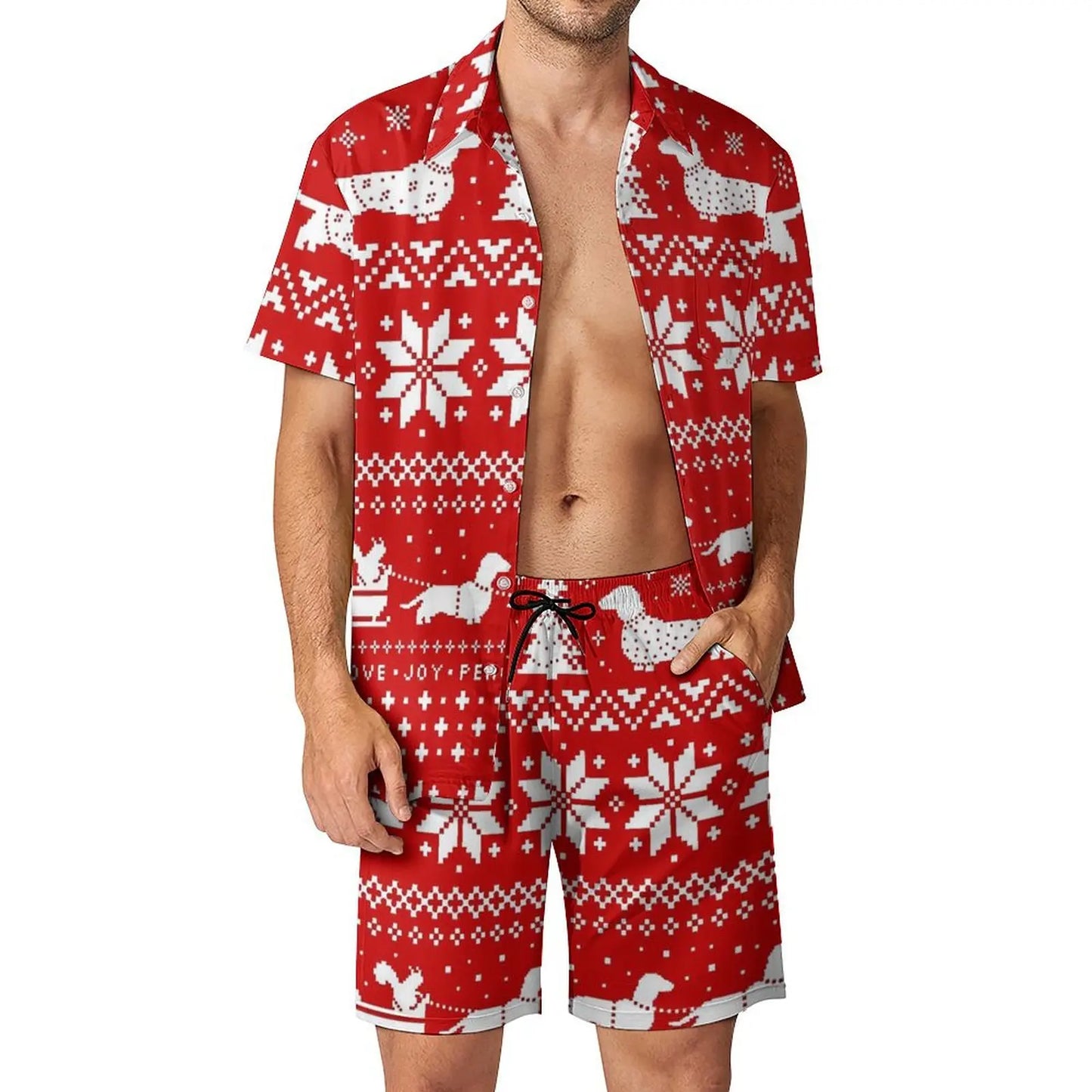 2025 Christmas Men Sets Animal Print Casual Shorts Summer Novelty Beach Shirt Set Short-Sleeved Big Size Suit Christmas Gift