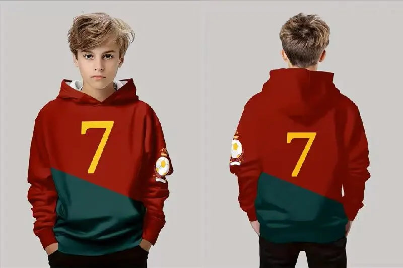 Children's 3D Printed Football Pattern Hoodie, Suitable for Play, School, and Casual Wear in Spring and Autumn Seasons