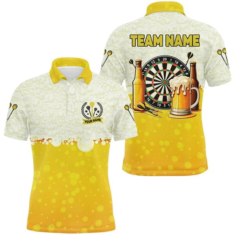 Cool 3D Personalized Orange Darts Board Flame Men Dart Polo Shirt Custom Team League Dart Jerseys Uniform Gift For Darts Lovers