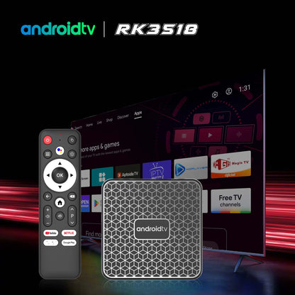 Android14.0 Smart TV Box 4K Streaming RK3518 Dual WiFi 2.4G/5.8G Hulu Google Play TikTok Fast Quad Core Voice Remote Media Playe