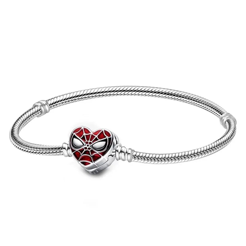 2025 New Disney Mickey Mouse Spider Man Heart Clip Original 925 Silver Plated Bracelet Love Buckle Bead Decoration DIY Women's