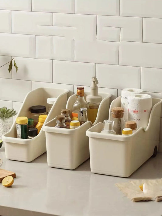 Household Kitchen Pot Storage Box with Wheels, Pot Lid Rack, Spice and Miscellaneous Items Extended Storage Basket, Desktop Storage 1Pcs
