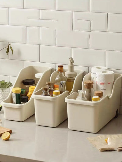 Household Kitchen Pot Storage Box with Wheels, Pot Lid Rack, Spice and Miscellaneous Items Extended Storage Basket, Desktop Storage 1Pcs