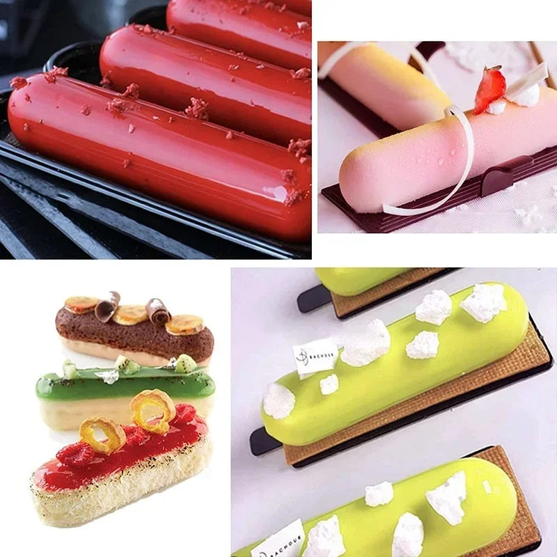 8 Cavity Silicone Cake Mold 3D Strip Baking Molds for Mousse Chocolate Dessert Non-Stick Flexible Bakeware Reusable DIY Tool