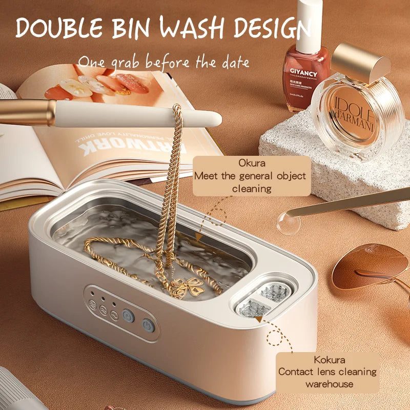Pink Upgrade Ultrasonic Cleaner 48Khz High Frequency Jewelry Glasses Contact Lens Cleaning Machine - Home Health Care