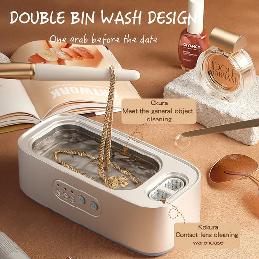 Pink Upgrade Ultrasonic Cleaner 48Khz High Frequency Jewelry Glasses Contact Lens Cleaning Machine - Home Health Care