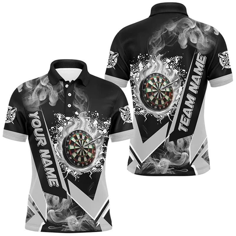 Cool 3D Personalized Orange Darts Board Flame Men Dart Polo Shirt Custom Team League Dart Jerseys Uniform Gift For Darts Lovers
