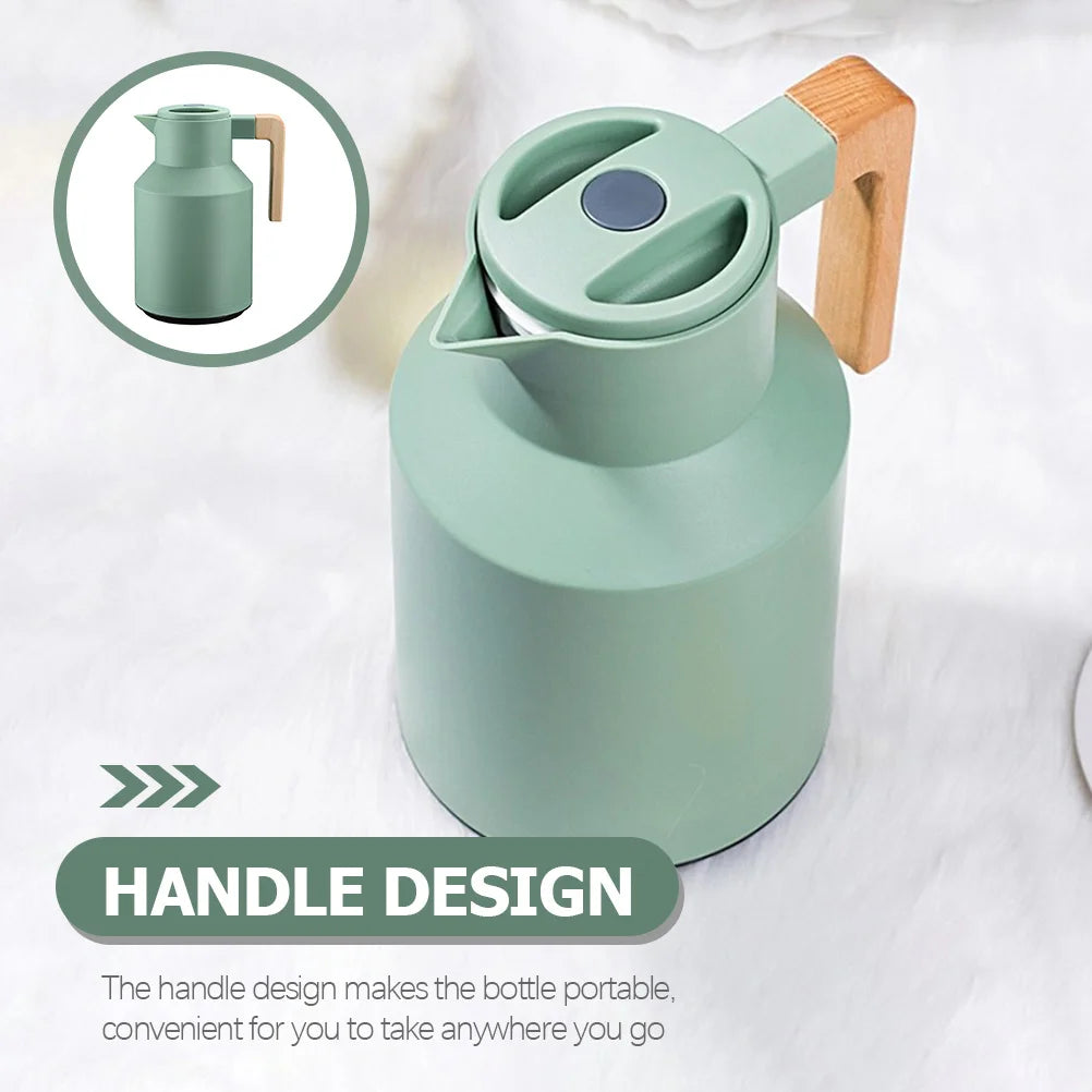 Household Insulated Pot Thermal Carafe with Glass Liner Wooden Handle Portable Hot Water Kettle Long Heat Preservation Washable