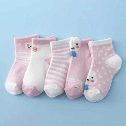 5Pairs/lot Infant Baby Socks For Girls Boys Summer Mesh Thin Baby Socks Cotton Casual Print Newborn Toddler Boy Sock 0-24Month
