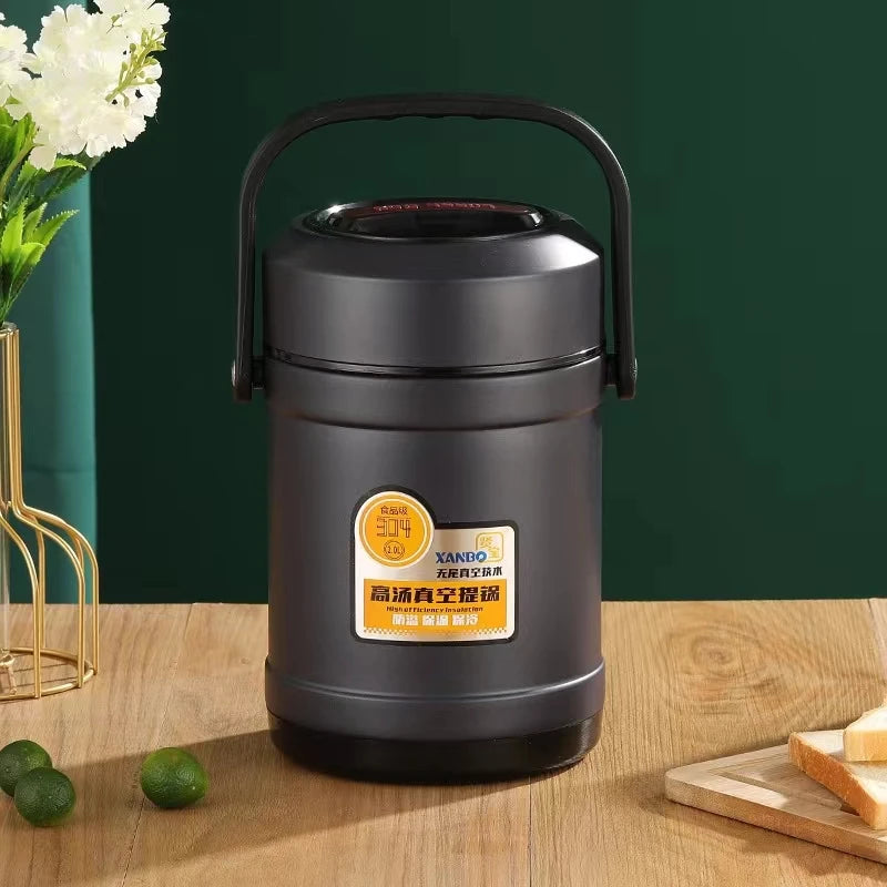 Stainless Steel Vacuum Thermal Lunch Box Large Capacity Multiple Layers Insulated Barrel  Bento Box Carrying Pot