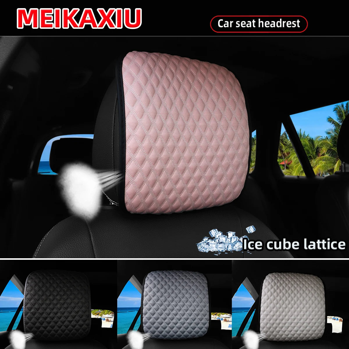 1/2PCS  Car Seat Headrest Cover, Ice Silk, Diamond Pattern, Breathable, Comfortable Fabric Pillow, Auto Accessories, Summer