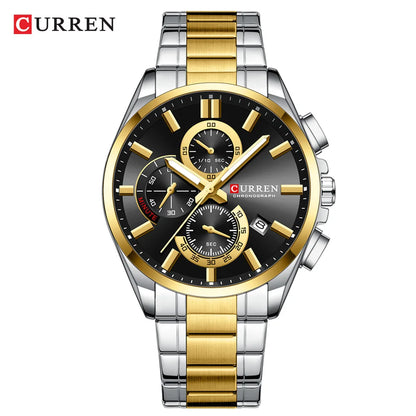 CURREN 8475 New Fashion Men's Quartz Watch Business Calendar Watch 6-Hand Stainless Steel Strap Quartz Watch