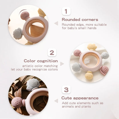 Baby Teether Forest Rudder for Kids Flower Silicone Rattle Fruit Cartoon Ring Silicone Babies Gym Silicone Toys for Children