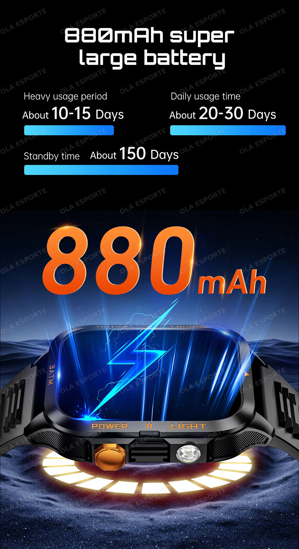 Smart Watch For Android IOS AMOLED Screen Bluetooth Call Fitness Clock 100+ Sports Modes Pedometer 880mAh Battery Men Smartwatch