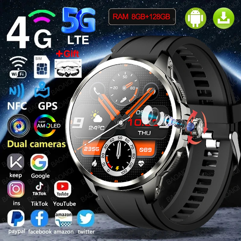 5G/4G Smart Watch 720*720 AMOLED 1.95 inch HD 900W Camera 8GB+128GB RAM 1990mAh Clock GPS WIFI Google APP Smartwatch Android 9.0