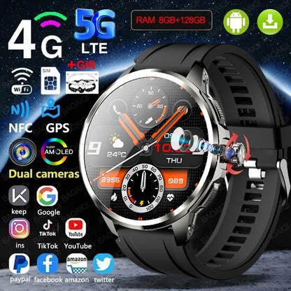 5G/4G Smart Watch 720*720 AMOLED 1.95 inch HD 900W Camera 8GB+128GB RAM 1990mAh Clock GPS WIFI Google APP Smartwatch Android 9.0