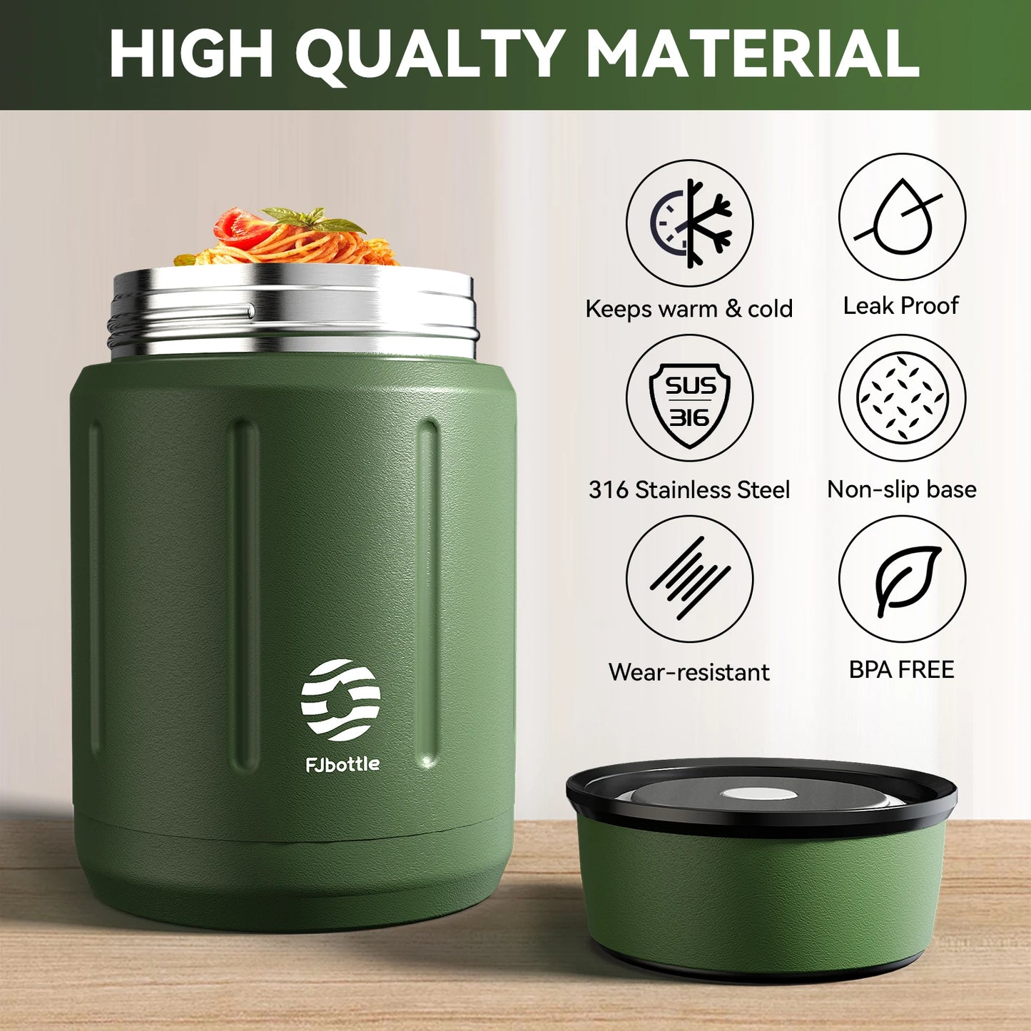 Fjbottle Food Thermos Vacuum Lunch Box 316 Stainless Steel  Lunch Container 750ML Free Spoon