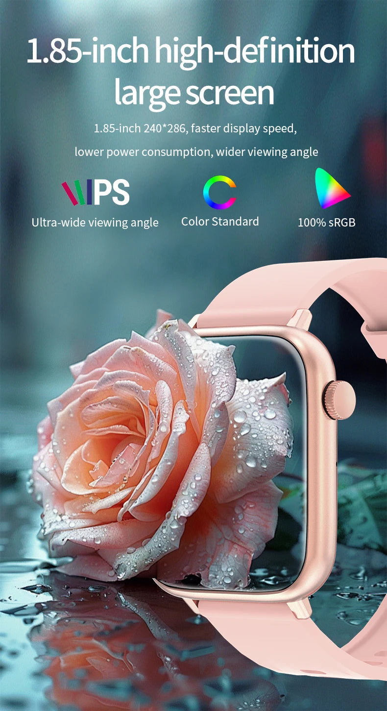 2025 New Smart Watch Women 1.85 inch Screen Customized Dial IP68 Waterproof Smart Watch Men Bluetooth Talk Fashion Bracelet