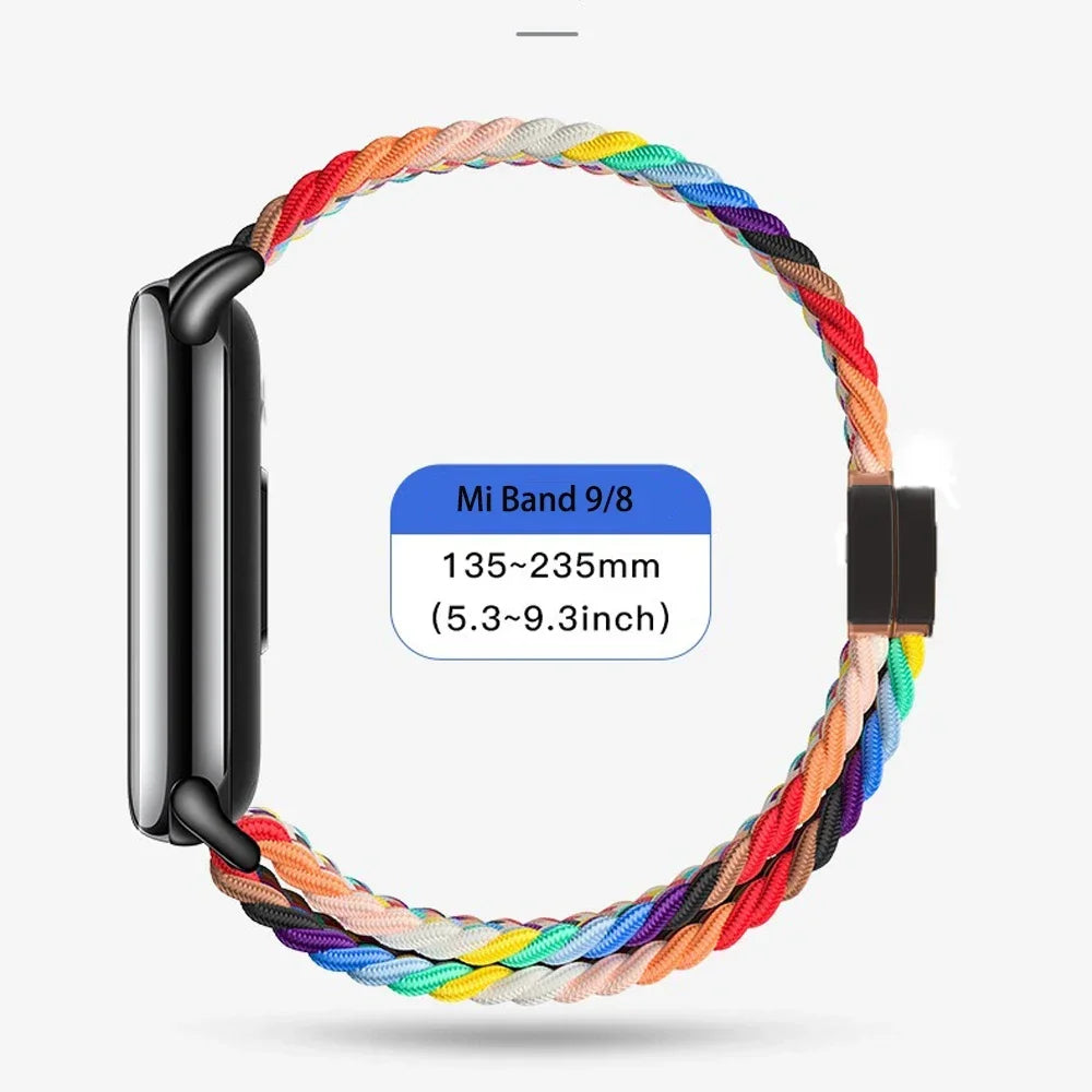 Braided Loop Strap For Xiaomi Band 9 8 Magnetic Buckle Mi band 9 Nylon Bracelet Comfortable Wristband For Mi Band 10 Accessories