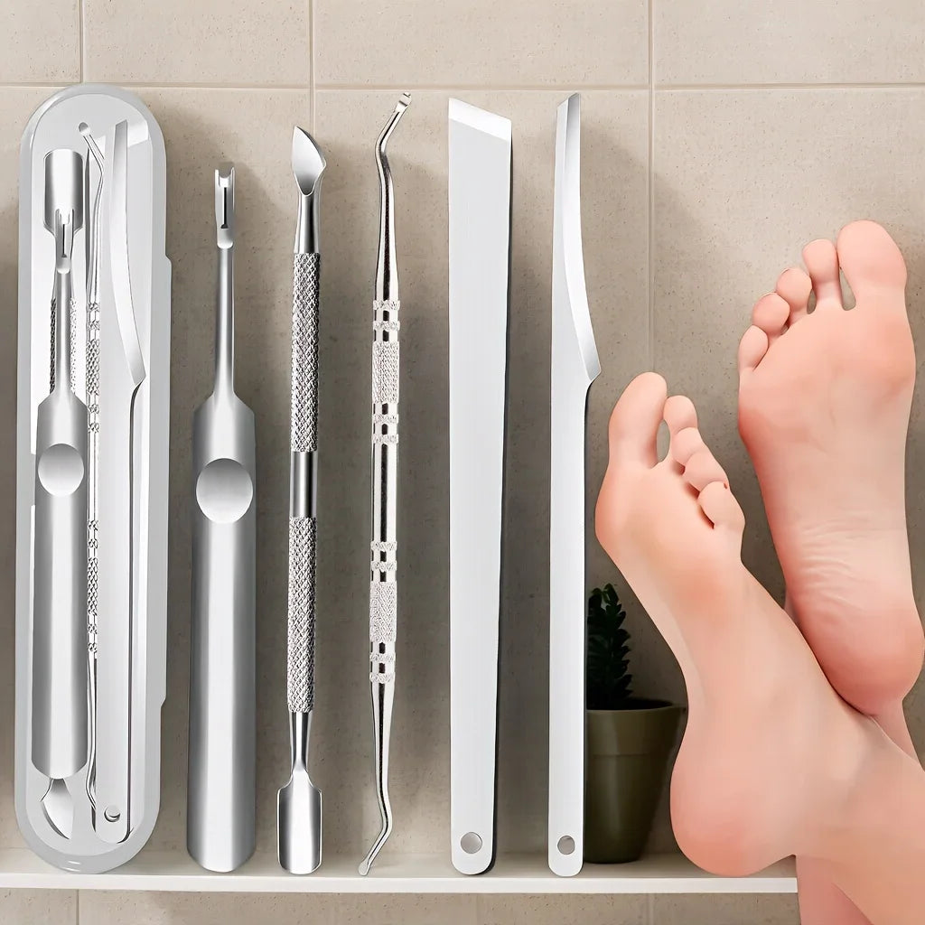 5pcs stainless steel multifunctional foot beauty tools for removing toenails,calluses,dead skin,dead skin forks, sharp pedicures