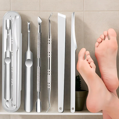 5pcs stainless steel multifunctional foot beauty tools for removing toenails,calluses,dead skin,dead skin forks, sharp pedicures