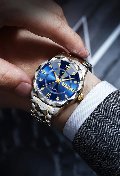 Binbang B2521 Men's Watch Waterproof Night Glow Double Calendar Watch Men's Business Quartz Watch Diamond Pointed Glass
