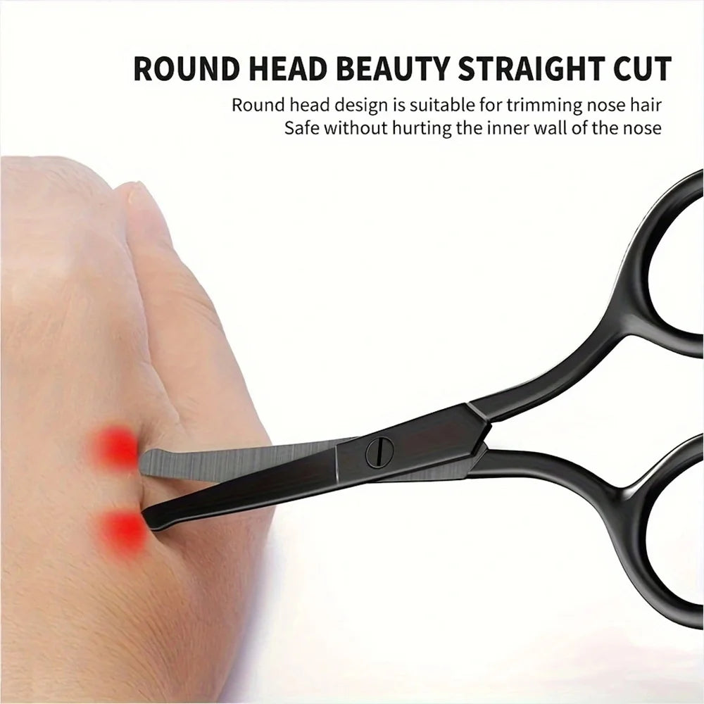 1PC Silver Mirror Light Black Round Head Safety Nose Hair Scissors Neutral Stainless Steel Scissors Clip For Trimming Nose Hair