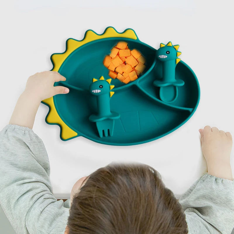 Sucker Silicone Dining Plate Baby Silicone Divided Supplementary Food Bowl Integrated Kid Products Anti Drop Baby Tableware Gift