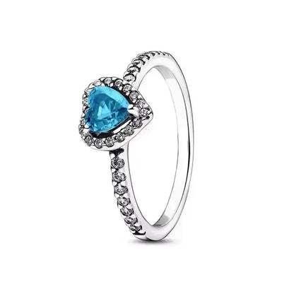 Hot selling 925 sterling silver crystal heart-shaped ring, luxurious, sparkling, multi-color, charming jewelry, holiday  gift
