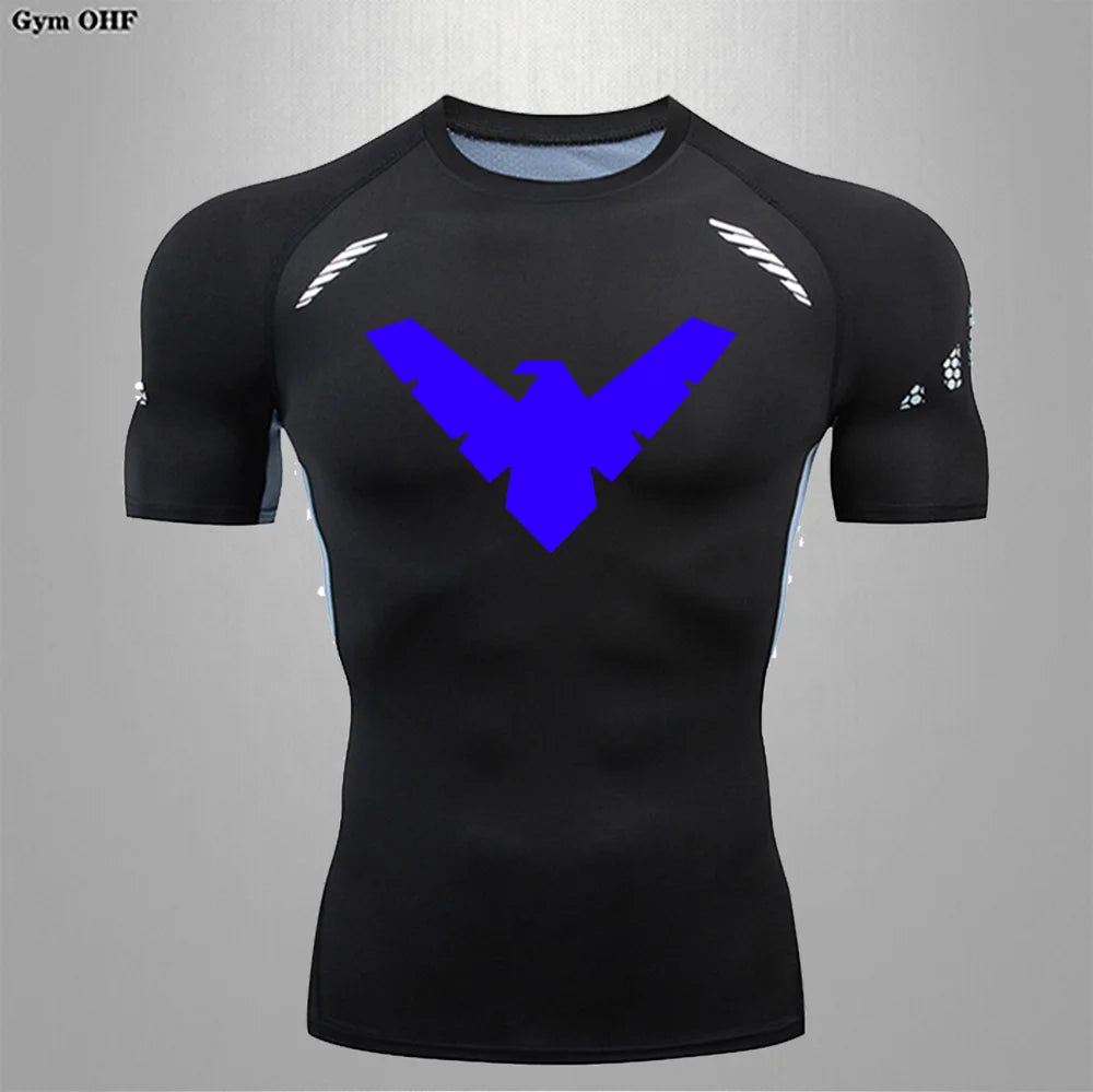Compression Nightwing Print Tops For Men T Shirt Rashguard Jiu Jitsu Gym Fitness Running Train   ing Shirts Jersey Short Sleeved