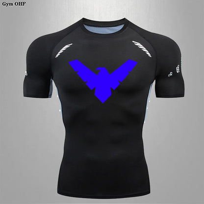 Compression Nightwing Print Tops For Men T Shirt Rashguard Jiu Jitsu Gym Fitness Running Train   ing Shirts Jersey Short Sleeved
