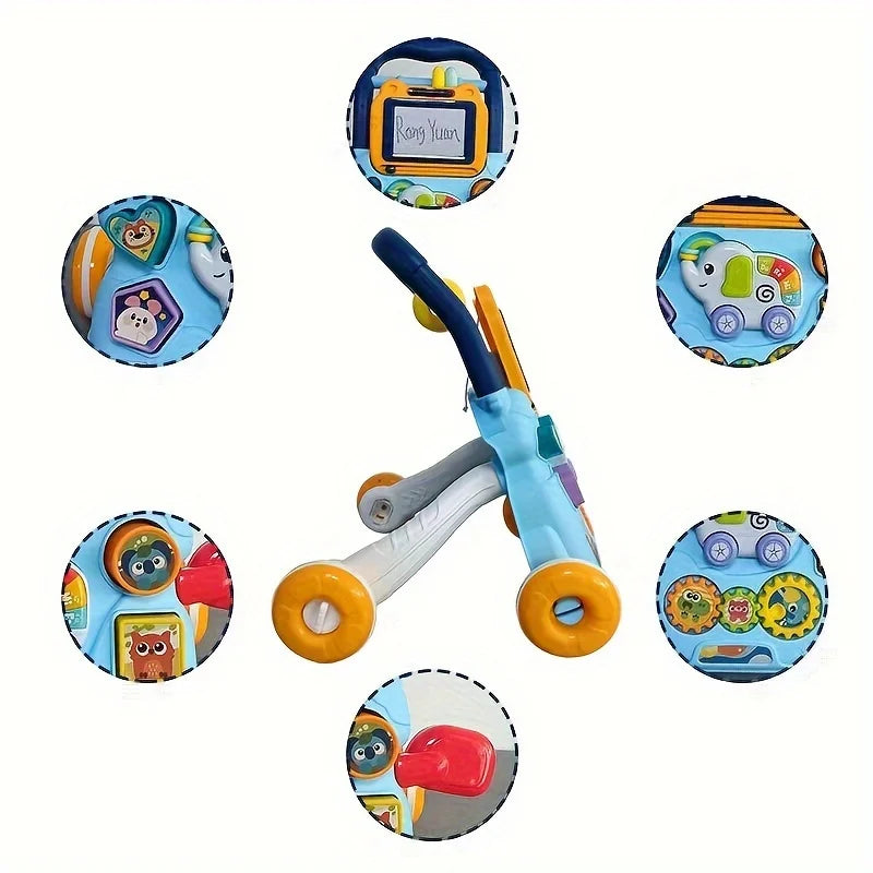 Baby Walker Trolley Early Educational Learning Walking Pushing Wheel Activity Musical Drag Car Toy For Infant 0 12 Months Gift